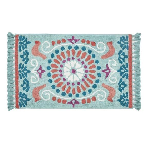 🦋 New Pioneer Woman Mazie Medallion Tassel Mint Cotton Bath Rug, 20" x 32" - Picture 5 of 7